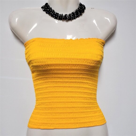 YELLOW Smocked Strapless Stretchy Waist Length Tube Top - One Size - NEW - Picture 1 of 7